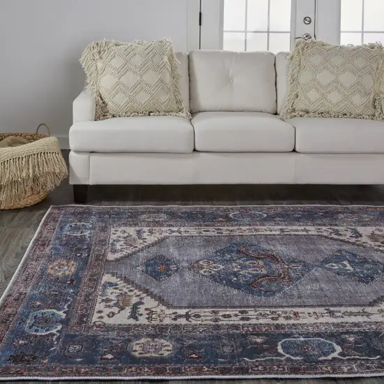 Blue Brown And Ivory Floral Area Rug Photo 9