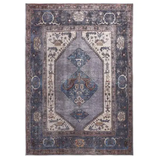 Blue Brown And Ivory Floral Area Rug Photo 2