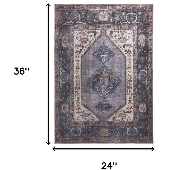 Blue Brown And Ivory Floral Area Rug Photo 3