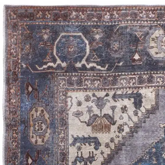 Blue Brown And Ivory Floral Area Rug Photo 2