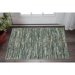 Photo of Blue Brown And Ivory Striped Area Rug