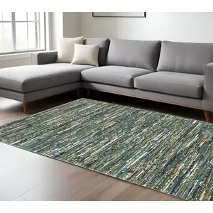 Photo of Blue Brown And Ivory Striped Area Rug