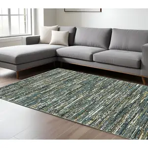 Photo of Blue Brown And Ivory Striped Area Rug