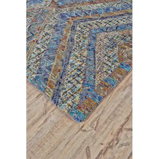 Blue Brown And Orange Wool Geometric Tufted Handmade Stain Resistant Area Rug Photo 3