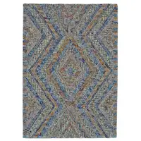 Photo of Blue Brown And Orange Wool Geometric Tufted Handmade Stain Resistant Area Rug