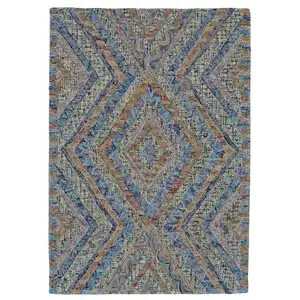 Photo of Blue Brown And Orange Wool Geometric Tufted Handmade Stain Resistant Area Rug