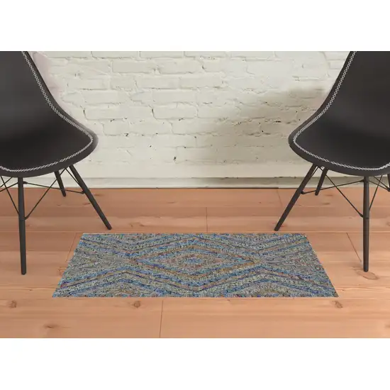 Blue Brown And Orange Wool Geometric Tufted Handmade Stain Resistant Area Rug Photo 2