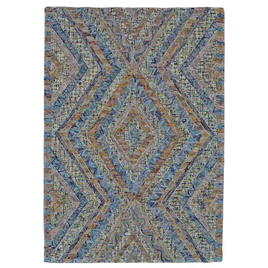 Blue Brown And Orange Wool Geometric Tufted Handmade Stain Resistant Area Rug Photo 1