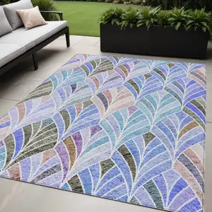 Photo of Blue Brown And Purple Geometric Washable Indoor Outdoor Area Rug