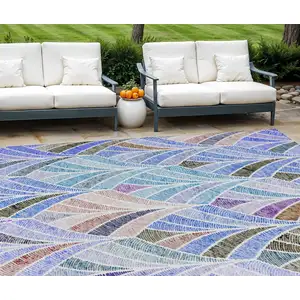 Photo of Blue Brown And Purple Geometric Washable Indoor Outdoor Area Rug