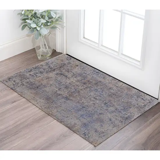 Blue Brown and Gray Abstract Power Loom Area Rug Photo 1