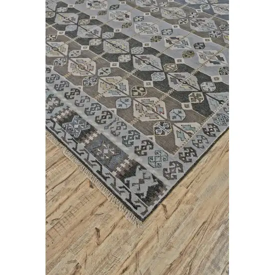 Blue Brown and Gray Wool Southwestern Hand Knotted Area Rug Photo 5