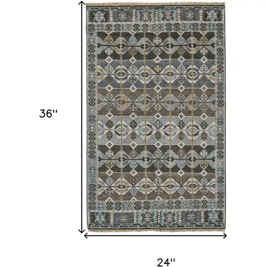 Blue Brown and Gray Wool Southwestern Hand Knotted Area Rug Photo 3