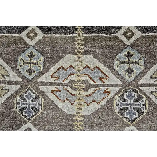 Blue Brown and Gray Wool Southwestern Hand Knotted Area Rug Photo 4