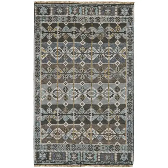 Blue Brown and Gray Wool Southwestern Hand Knotted Area Rug Photo 2