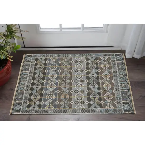 Blue Brown and Gray Wool Southwestern Hand Knotted Area Rug Photo 1