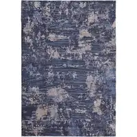 Photo of Blue Brown and Tan Abstract Power Loom Worn Faded Washable Area Rug