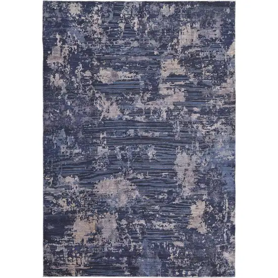 Blue Brown and Tan Abstract Power Loom Worn Faded Washable Area Rug Photo 2