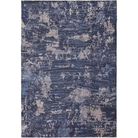 Blue Brown and Tan Abstract Power Loom Worn Faded Washable Area Rug Photo 5