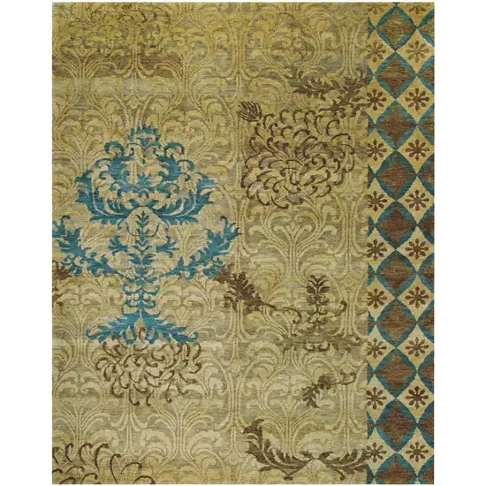 Blue Brown and Tan Floral Hand Knotted Area Rug Photo 2