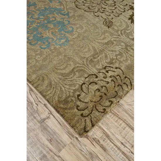 Blue Brown and Tan Floral Hand Knotted Area Rug Photo 5