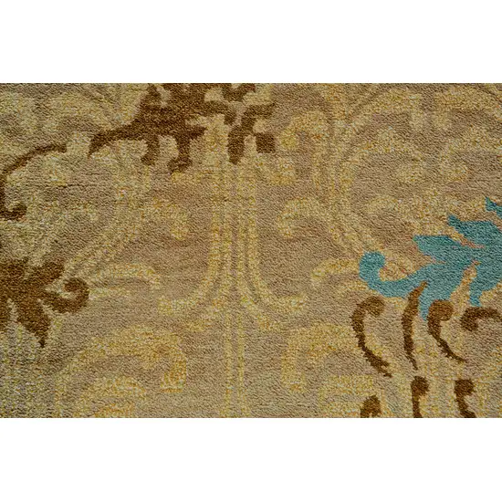 Blue Brown and Tan Floral Hand Knotted Area Rug Photo 4