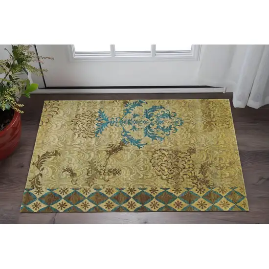 Blue Brown and Tan Floral Hand Knotted Area Rug Photo 1