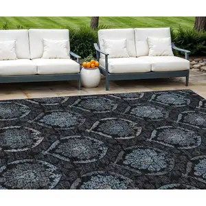 Photo of Blue Charcoal And Gray Medallion Washable Indoor Outdoor Area Rug