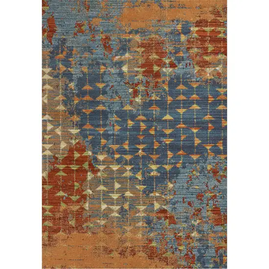 7'X10' Blue Coral Machine Woven Abstract Triangular Strings Indoor Area Rug Photo 1