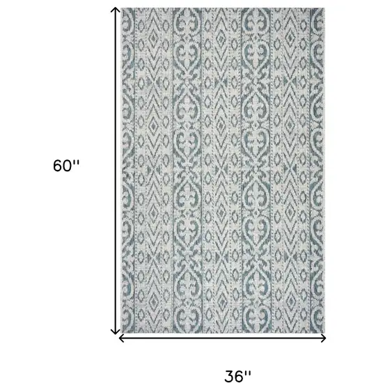 Blue Damask Indoor Outdoor Area Rug Photo 6