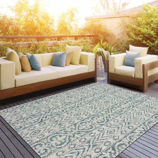 Blue Damask Indoor Outdoor Area Rug Photo 5