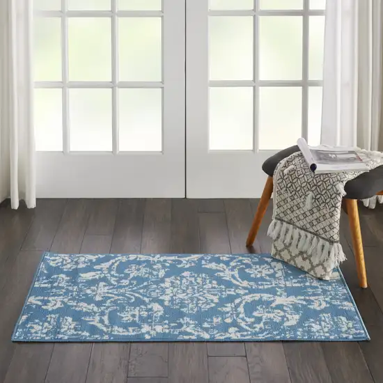 Blue Damask Power Loom Area Rug Photo 5