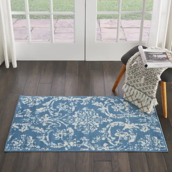 Blue Damask Power Loom Area Rug Photo 7