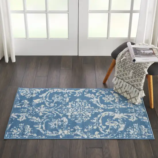 Blue Damask Power Loom Area Rug Photo 6