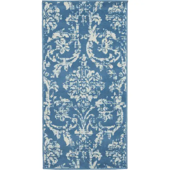 Blue Damask Power Loom Area Rug Photo 1