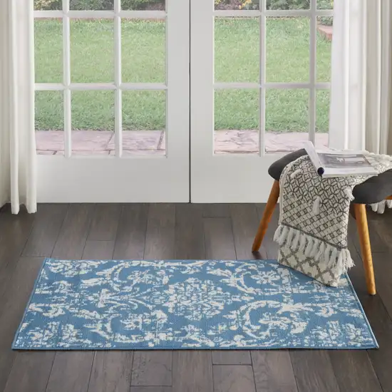 Blue Damask Power Loom Area Rug Photo 8