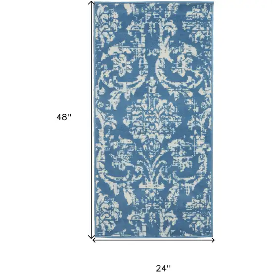 Blue Damask Power Loom Area Rug Photo 7