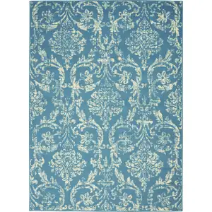 Photo of Blue Damask Power Loom Area Rug