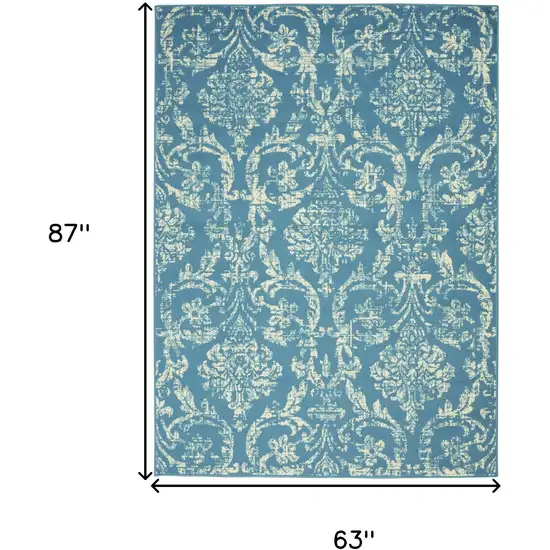 Blue Damask Power Loom Area Rug Photo 7