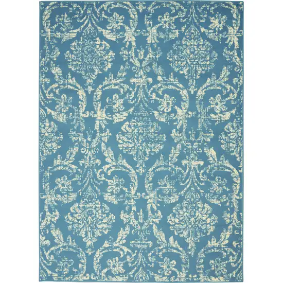 Blue Damask Power Loom Area Rug Photo 1