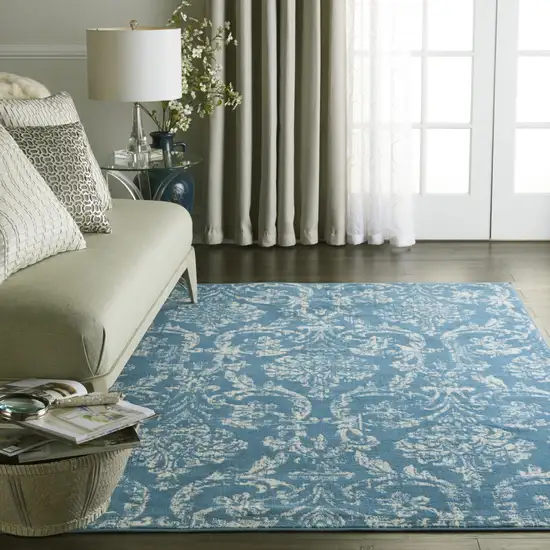 Blue Damask Power Loom Area Rug Photo 5