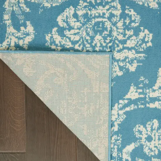 Blue Damask Power Loom Area Rug Photo 4