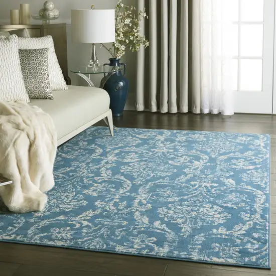 Blue Damask Power Loom Area Rug Photo 6