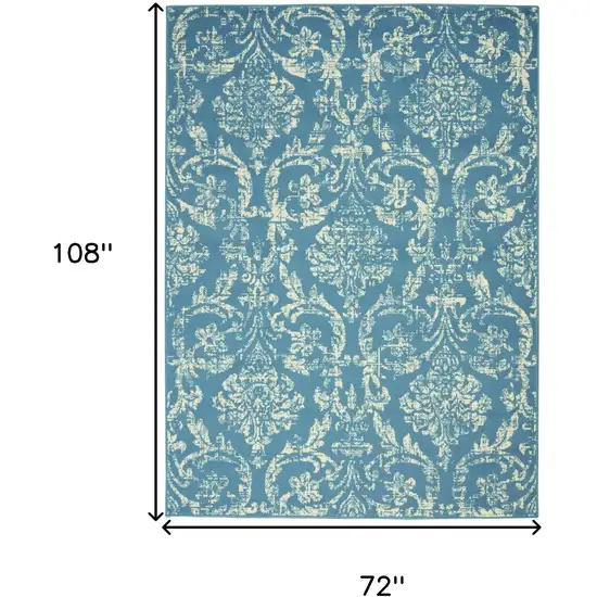 Blue Damask Power Loom Area Rug Photo 6