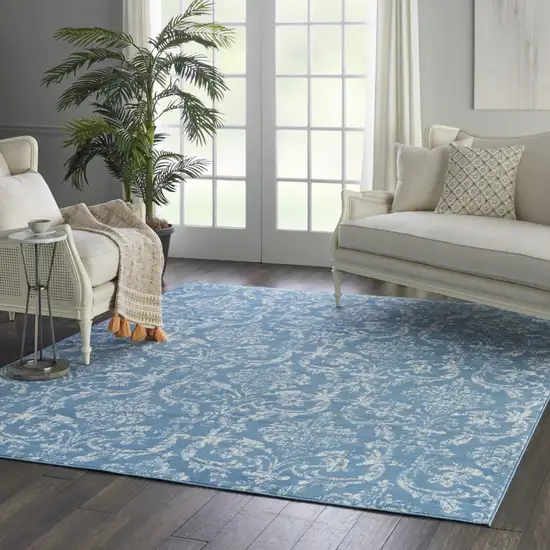 Blue Damask Power Loom Area Rug Photo 7