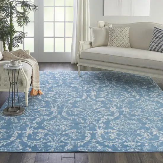 Blue Damask Power Loom Area Rug Photo 6