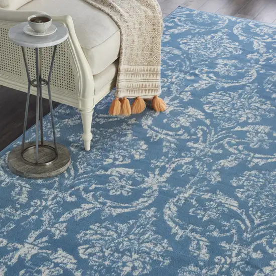 Blue Damask Power Loom Area Rug Photo 5