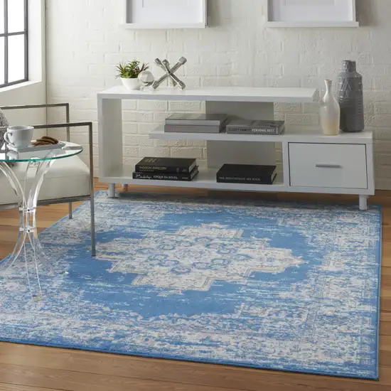 Blue Damask Power Loom Area Rug Photo 7