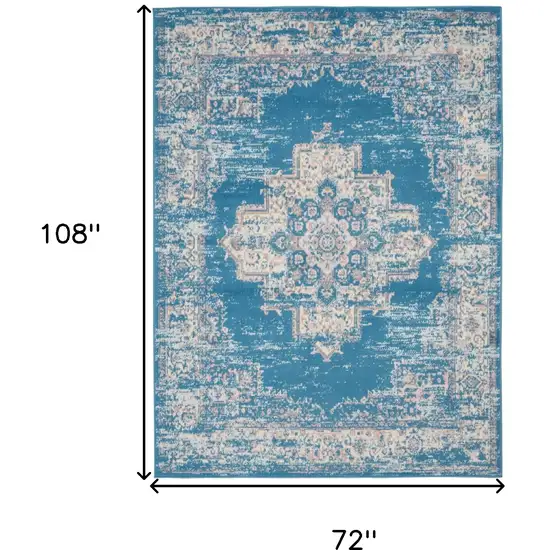 Blue Damask Power Loom Area Rug Photo 8