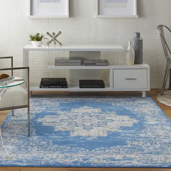 Blue Damask Power Loom Area Rug Photo 6